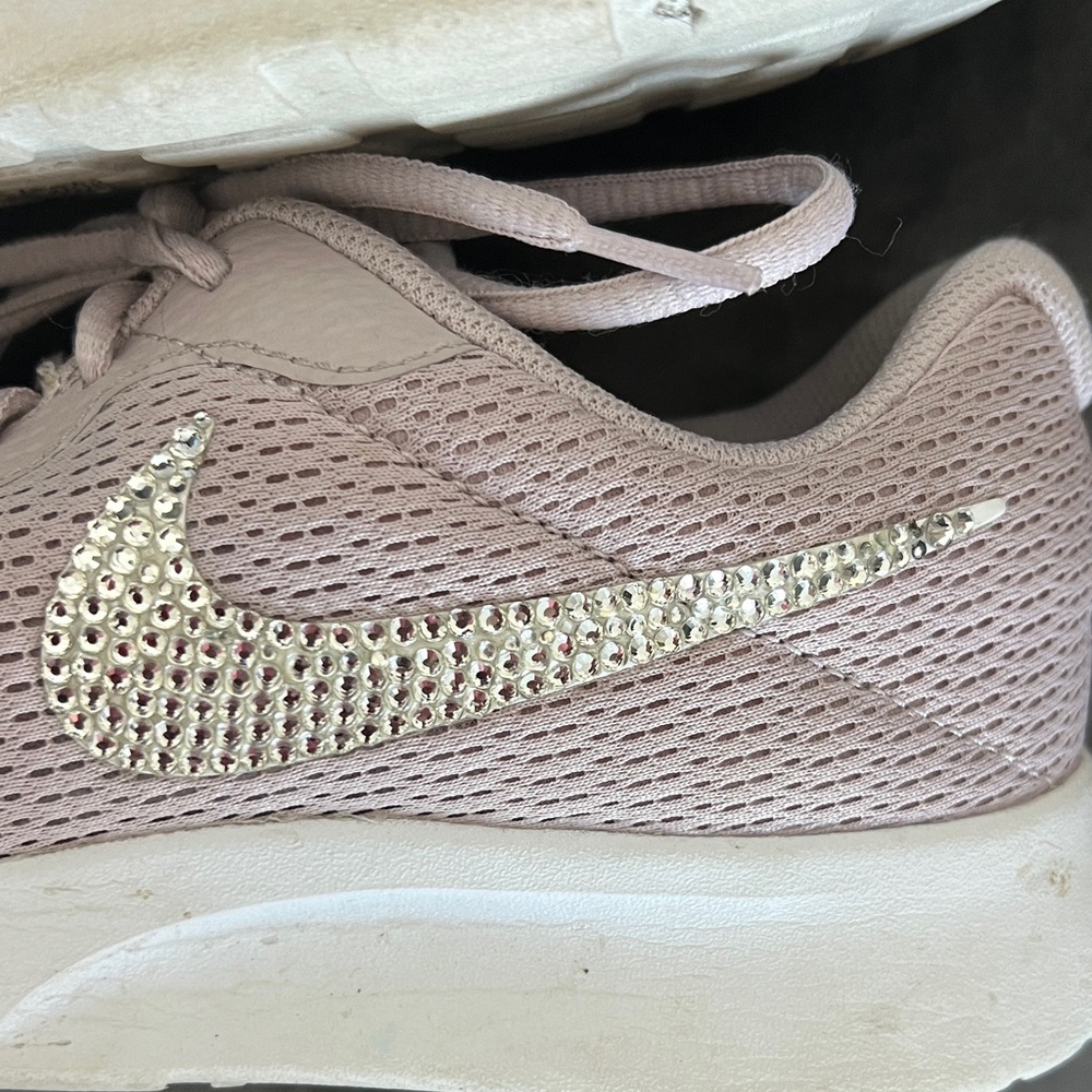 Rhinestone Nike Mauve Women's Sneakers with Silver Swoosh - Picture 3 of 13